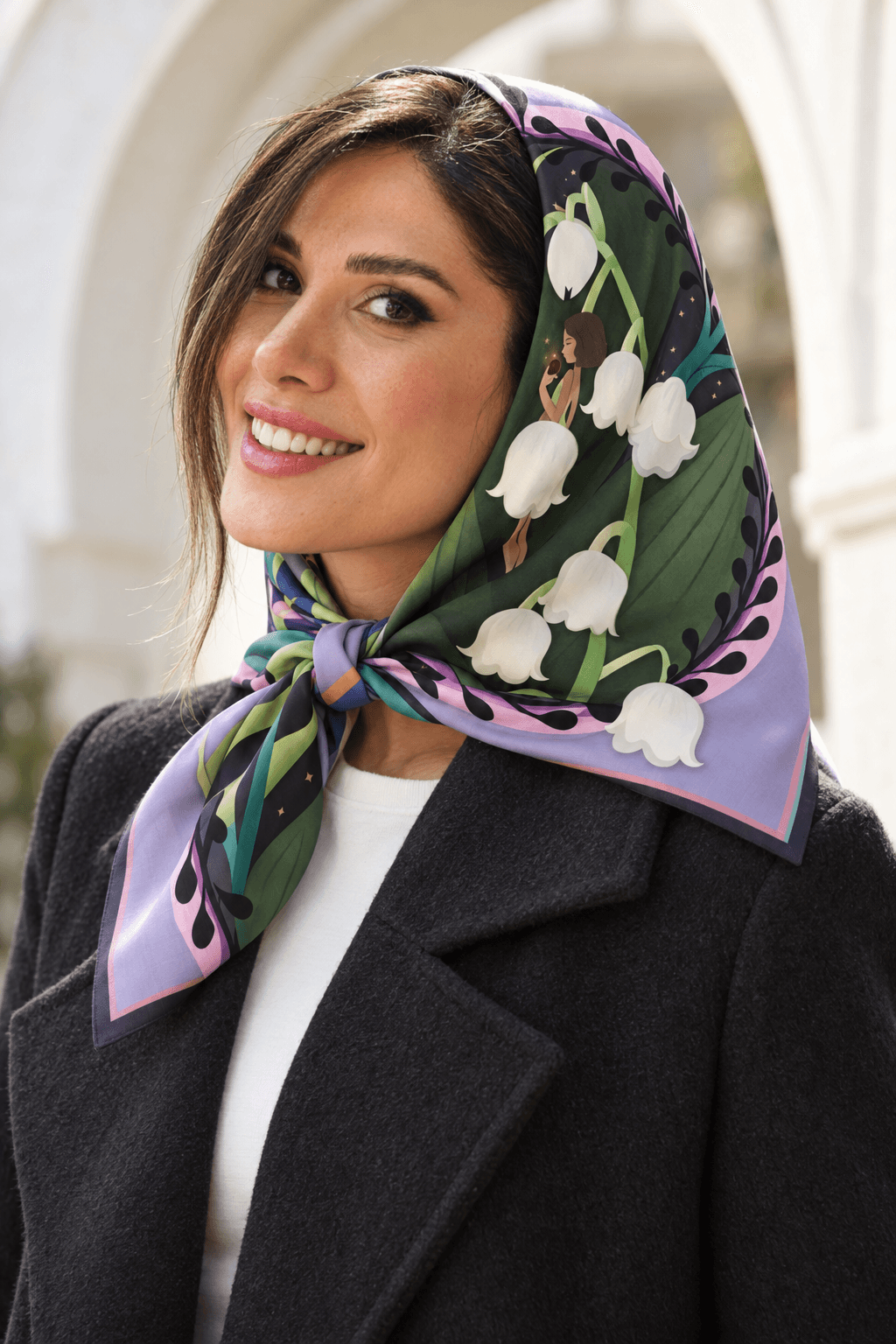 AI styling portrait of Elnaz wearing the earth-06 scarf design