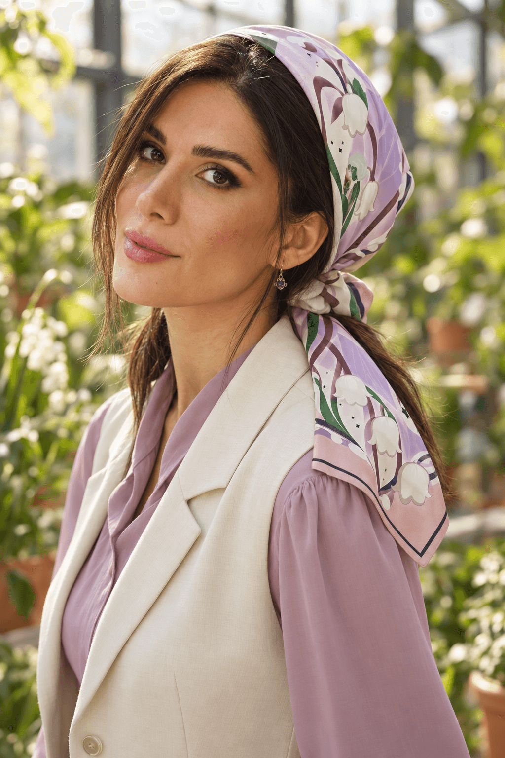 AI styling portrait of Elnaz wearing the earth-12 scarf design