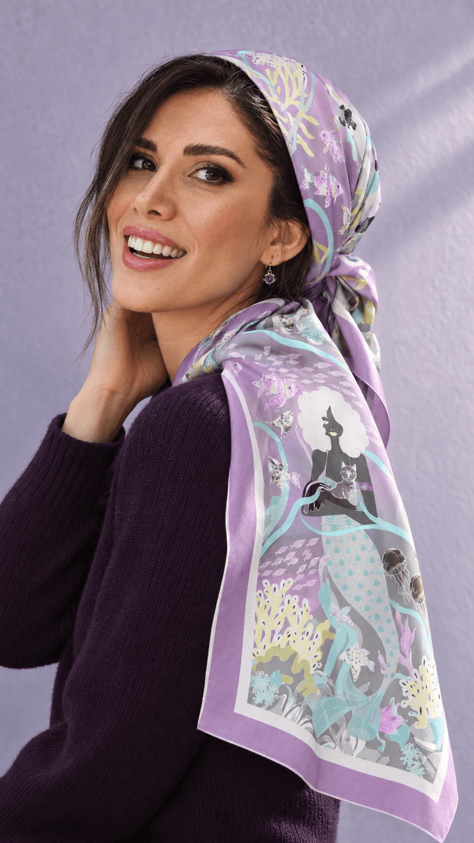 AI styling portrait of Elnaz wearing the water-25 scarf design