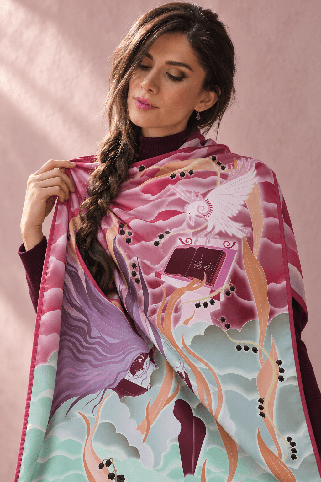 AI styling portrait of Elnaz wearing the wind-09 scarf design